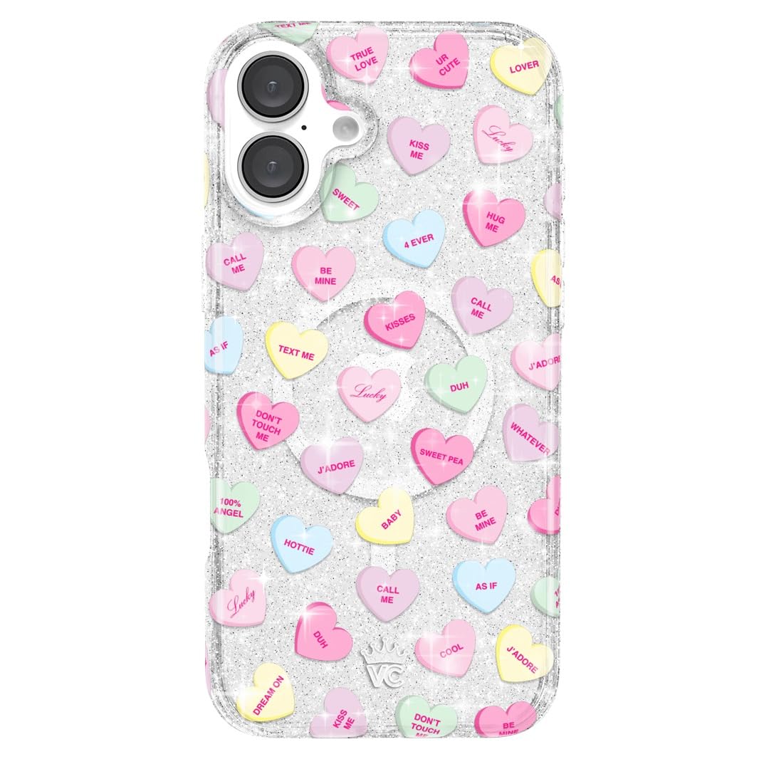VELVET CAVIAR for iPhone 16 Plus Case - Compatible with MagSafe [10ft Drop Tested] - Valentine's Day - Sweet Hearts Glitter Image