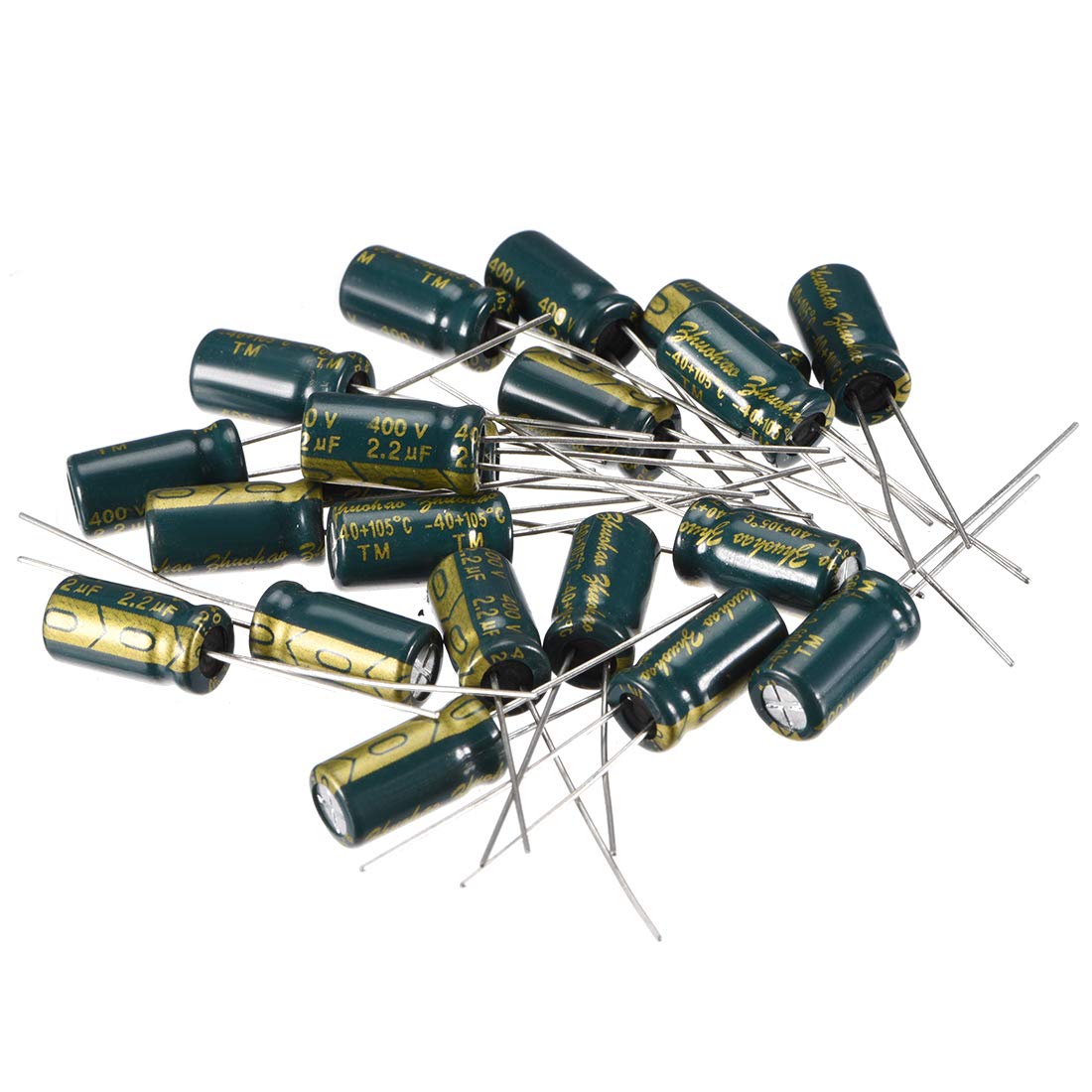 sourcing map Aluminum Radial Electrolytic Capacitor Low ESR Green with 2.2uF 400V 105 Celsius Life 3000H 6.3 x 12 mm High Ripple Current,Low Impedance 20pcs