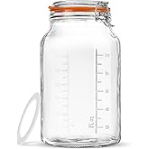 Folinstall Super Wide Mouth Glass Storage Jar with Airtight Lids, 1 Gallon Large Mason Jars with 2 Measurement Marks, Large Capacity for Pickle Jar, Overnight Oats