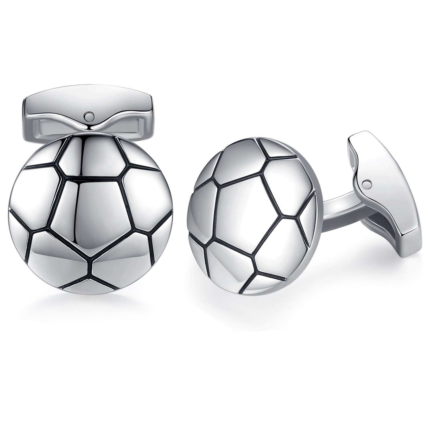 HONEY BEAR Sports Football Soccer Cufflinks - Stainless Steel For Mens Shirt Wedding Business Gift,Silver