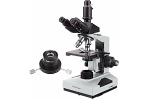 AmScope T490-DK Compound Trinocular Microscope, WF10x Eyepieces, 40X-1000X Magnification, Brightfield/Darkfield, Halogen Illu
