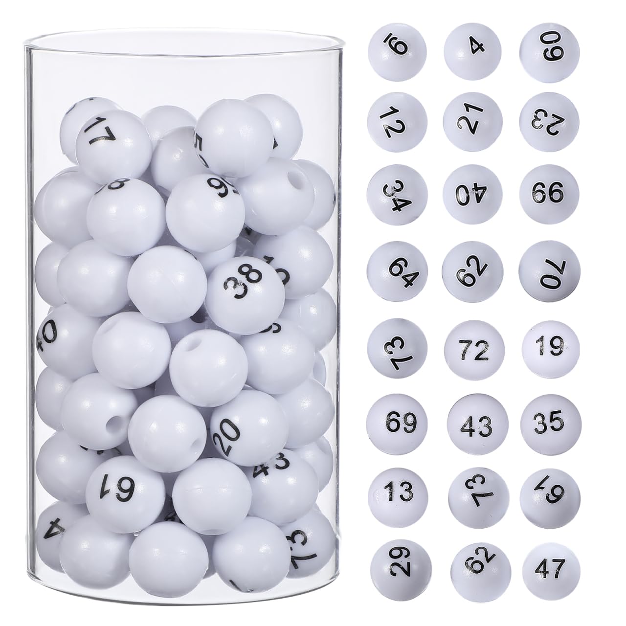 SOIMISS 80 Pcs Mini Bingo Balls 1-75 Numbered | Fade-Resistant Replacement Raffle Balls for Bingo Game | 1.5cm Small Plastic Balls for Tombola, Lottery Machine & Family Night Events – White