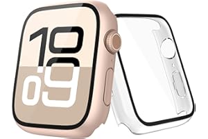 [2-Pack] Julk 42mm Rose Gold Cover with Screen Protector for New 2025 Apple Watch 11, 9H Tempered Glass with Slim Hard Protective Case for iWatch Series 11/10 42mm [1 Rose Gold + 1 Transparent]