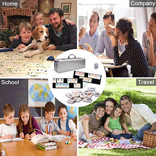 106 Tiles Travel Rummy Game - Tocebe Rummy Tiles Game with Aluminum Case & 4 Anti-Skid Durable Trays for Kids - Thumbnail 6