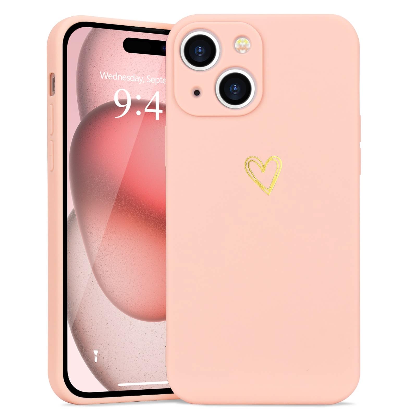 Wirvyuer for iPhone 15 Case Cute Heart Pattern Soft Shockproof Protective Silicone Phone Case for Women Girls, Pink — image 1