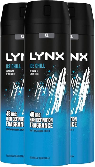 Lynx Ice Chill Body Spray 200ml 3 Pack Frozen Mint Lemon 48H Sweat Protection