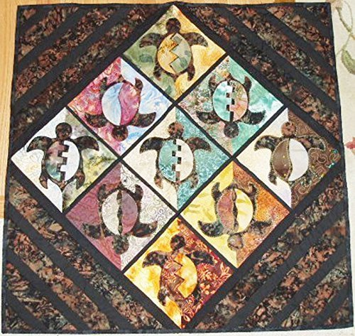 Batik Turtle Applique Wall Hanging Quilt, Batik Quilts, Wall Hanging Quilts, Turtle Quilt, Sea Life Quilts, Beach Quilts, Nautical Quilts