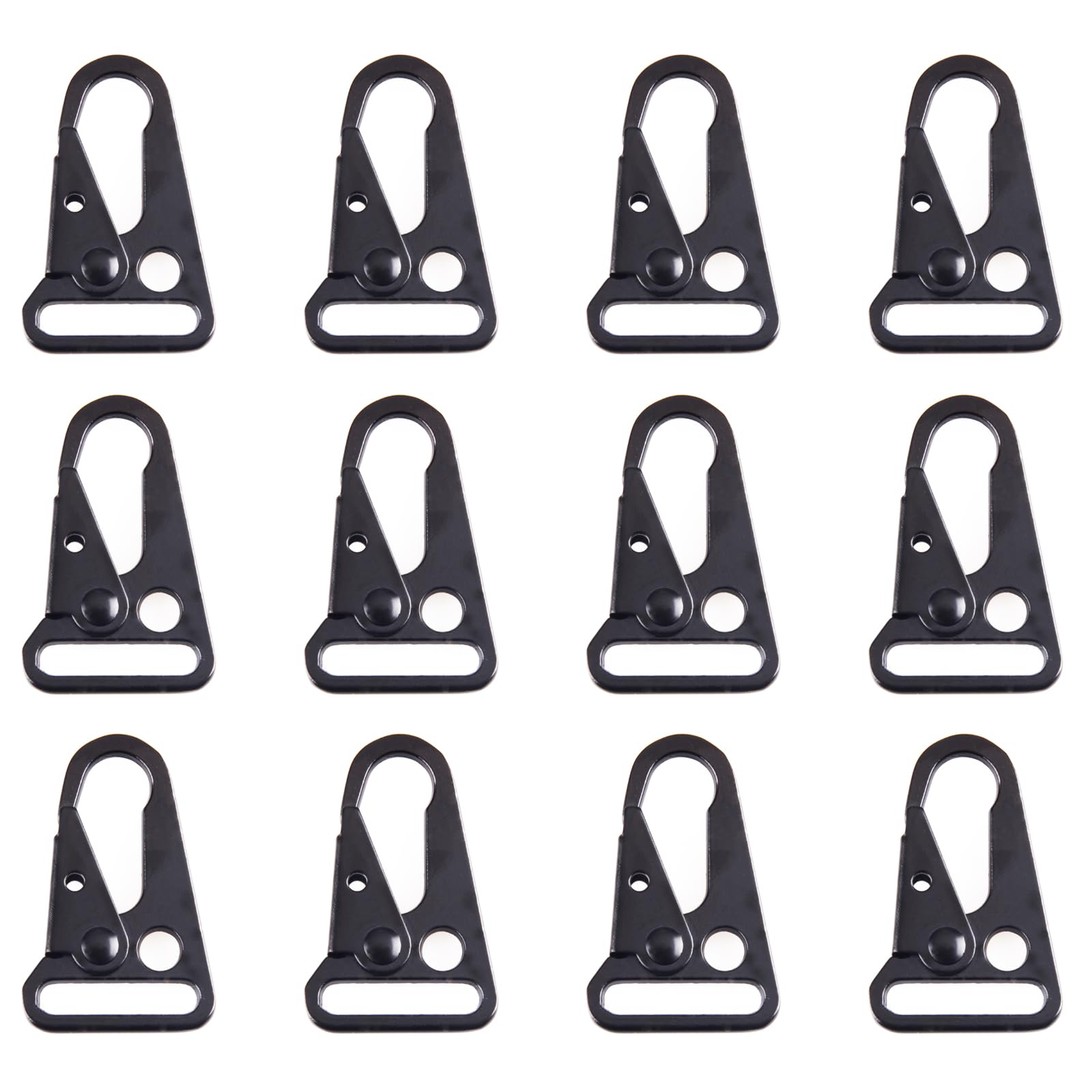 TRIWONDER Tactical Gear Clips Metal Sling Clips Carabiner Enlarged Mouth Keyring Buckle for Paracord, Molle Strap, Belt, Outdoor Activities, Daily Use (Black - 2.5cm - 12 Pcs)