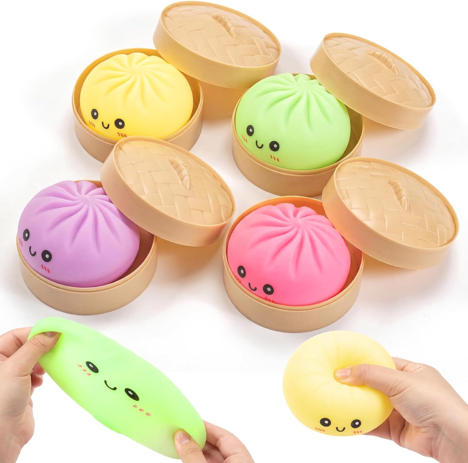 WATNTOW 4PCS Dumpling Squishy, Colorful Mystery Dumpling Squishy, Stress Balls Fidget Sensory, Anti-Anxiety Squeeze Glitter Dumplings Stress Relief for Adults