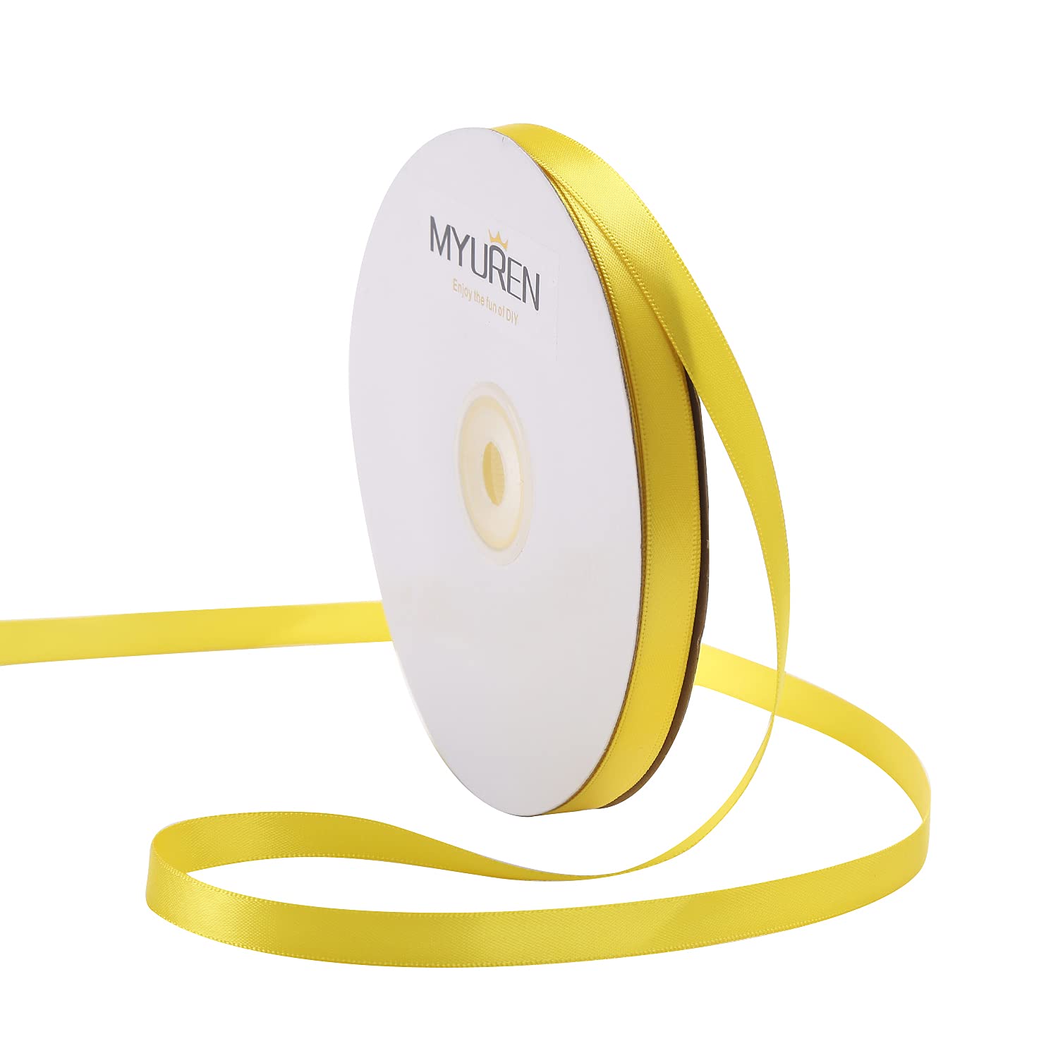 10mm Solid Satin Ribbon Yellow Double Face Satin Ribbon for Crafts, Gift Wrapping，Party Favor， Baby Shower，Invitation Embellishments，DIY Hair Accessories (45 Meters)