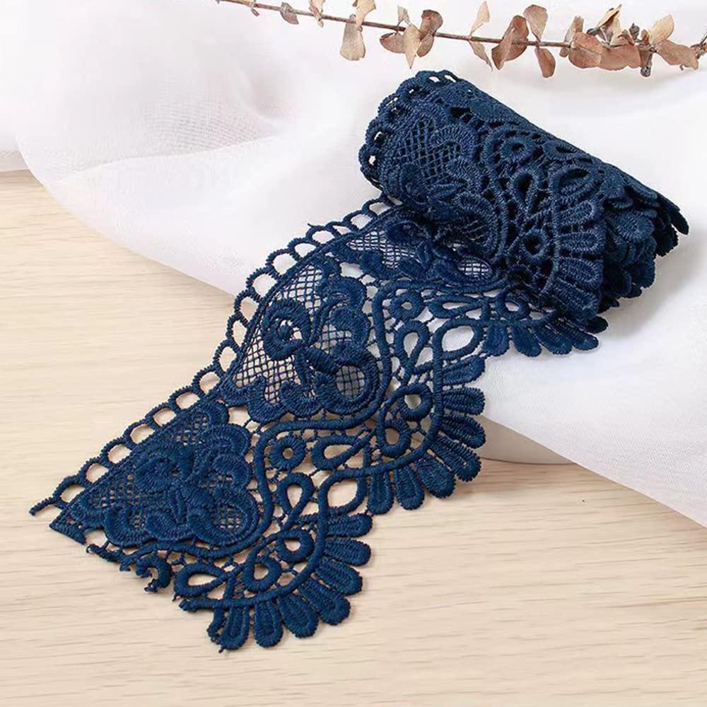 10 Yard 10 cm Wide Milk Silk Vintage Lace Trim Lace Border Embroidery Decorative Ribbon Lace Flower Ribbon Border for Sewing Craft Lingerie Wedding Dress Wedding Home Decoration Navy Blue