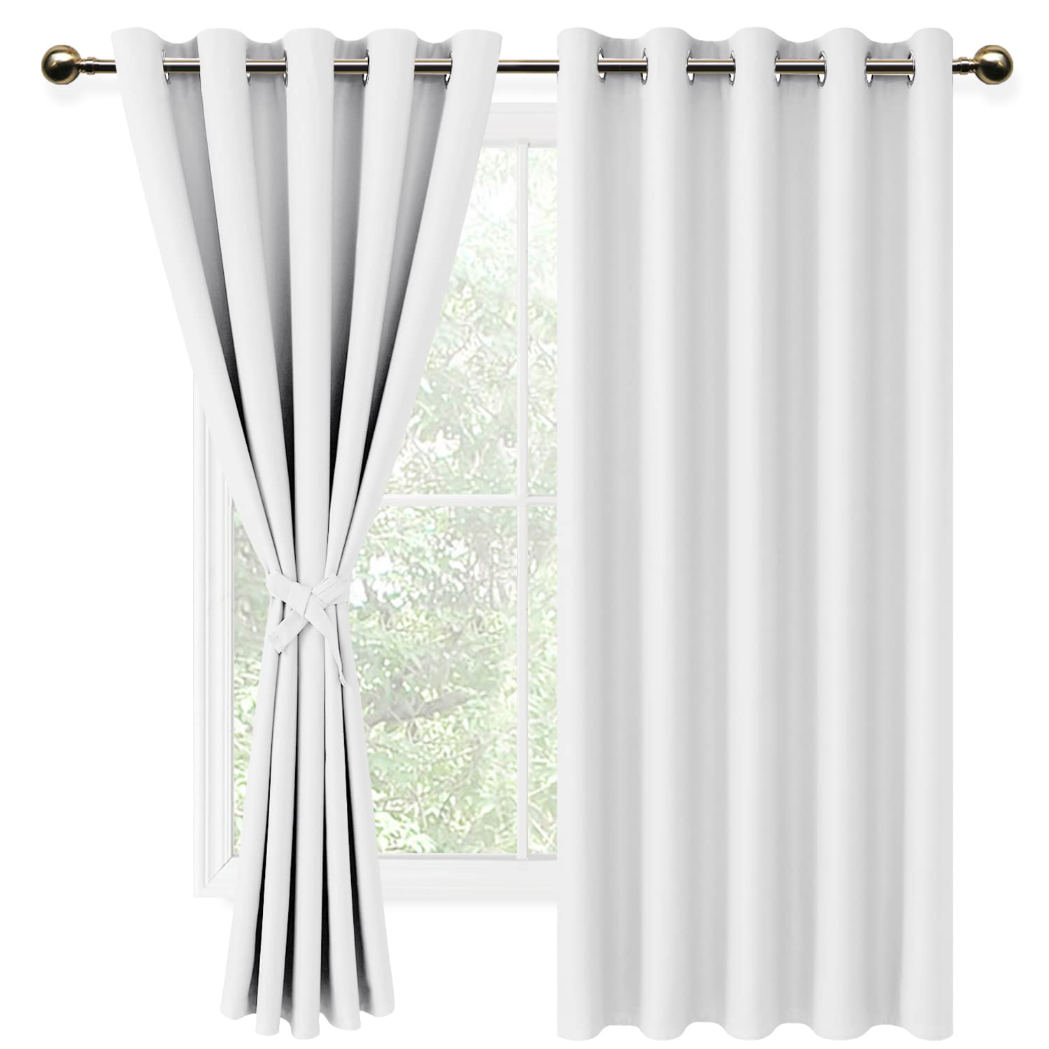 DWCN Greyish White Blackout Curtains with Tiebacks for Bedroom Thermal Insulated Solid Eyelet Curtains for Living Room,2 Panels,66" Wide x 54" Drop — image 1