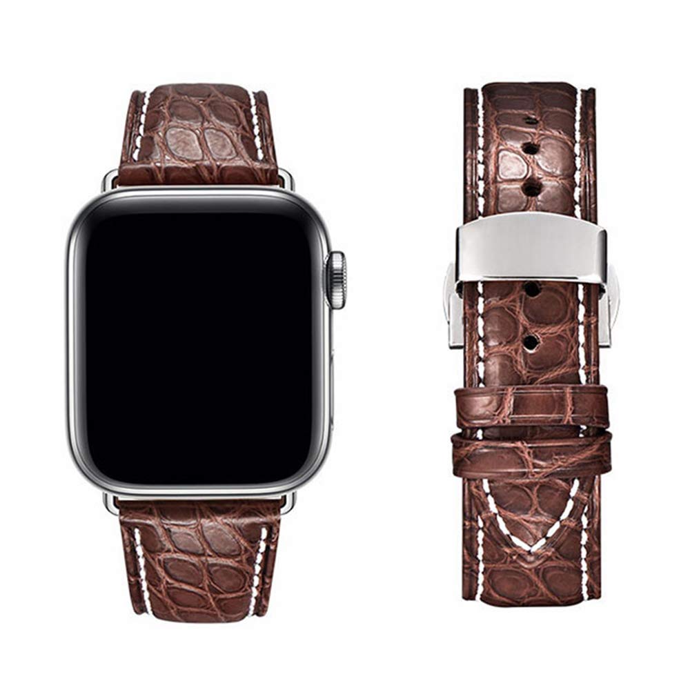 MUENShop Compatible with Apple Watch Alligator Strap 49mm 45mm 44mm 40mm 41mm Real Crocodile Replacement Band for iWatch Series 9 8 7 6 5 4 SE,Ultra/Ultra 2