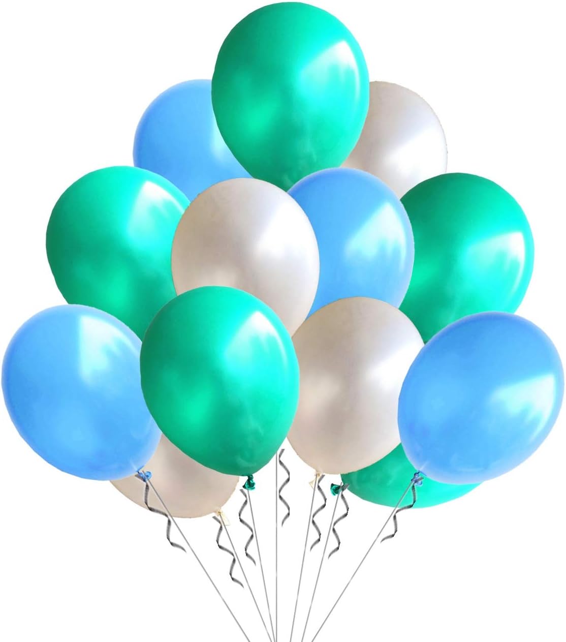 Elecrainbow 100 Count 320 Grams Thickened Assorted Color Balloons for Baby, Birthday, Wedding, Church, 12 Inches,White, Light Blue, Navy Blue Assorted