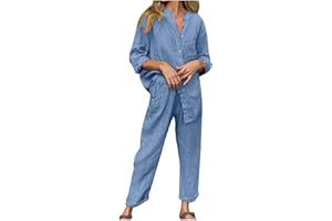 Rkwins Linen Set for Women 2 Piece Outfits Casual Pants Sets Plus Size Track Suits Solid Color Lounge Wear with Pockets