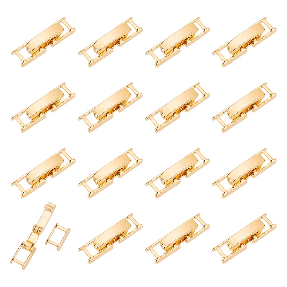 DICOSMETIC 20 Sets Fold Over Jewelry Clasp Brass Watch Band Clasps 24K Gold Plated Jewelry Extender Seperate Foldover Extension Clasp for Bracelet Necklace Jewelry Making, 17X4.5X4mm