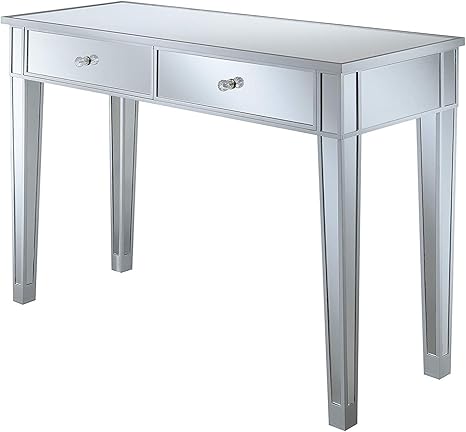 Amazon Com Convenience Concepts Gold Coast Mirrored Desk Silver Mirror Furniture Decor