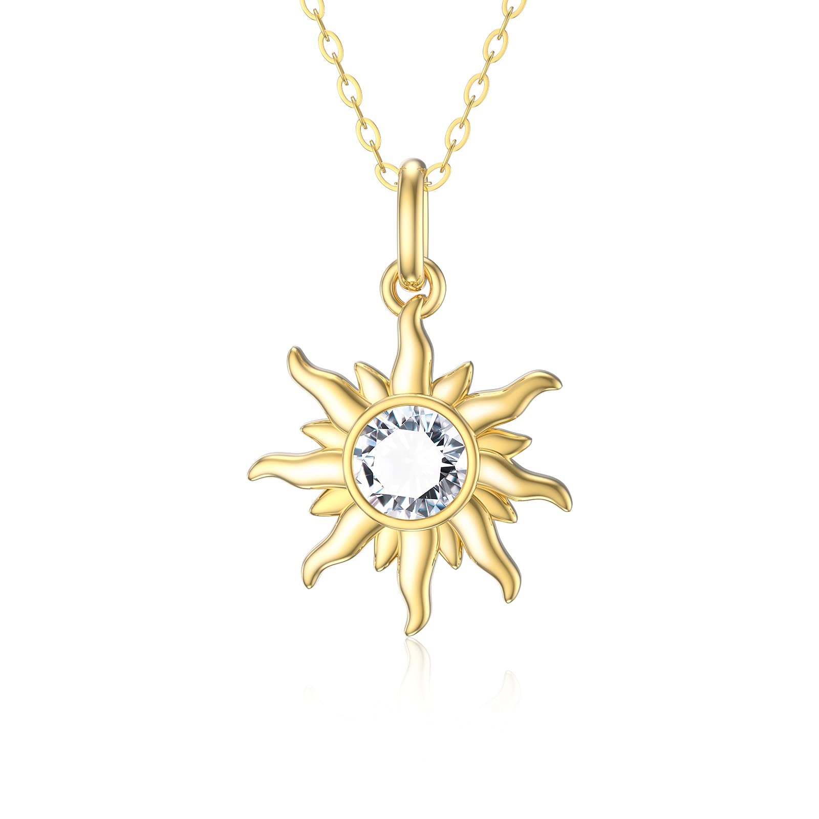SISGEM 9 ct Gold Sun Necklace, Solid Yellow Gold Moissanite Sun Pendant Necklace, for Women Girls Ladies Mum Sisters, 16"+1"+1"
