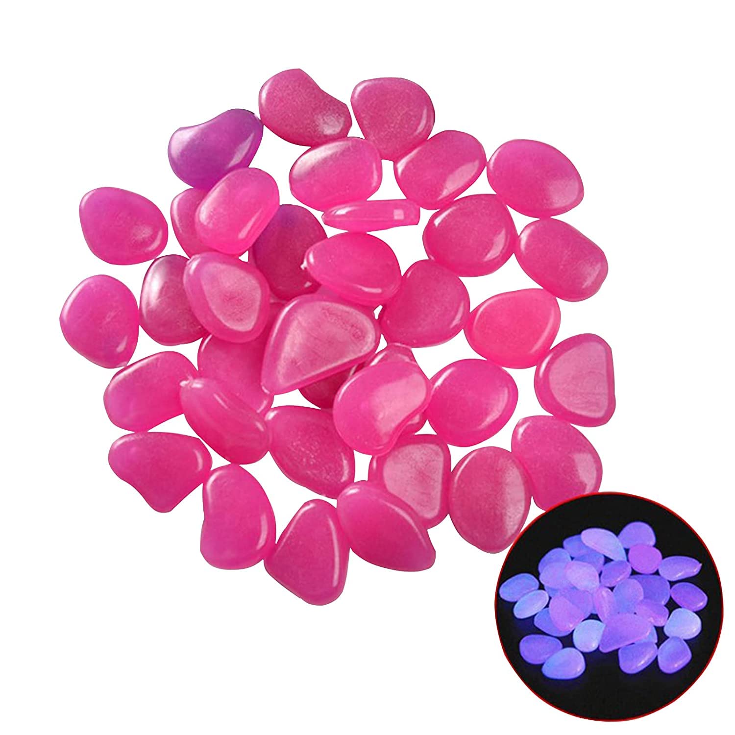 MacroHu Pack of 50 Luminous Stones, Aquarium Stones, Luminous Stones, Fluorescent Pebble, Glow-in-the-Dark Stones, Decorative Stones, Glow in the Dark, Garden Stones, Dark Purple