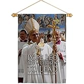 Pope Leo XIV Chosen to Lead Wall Scroll Canvas Set Flag Memorabilia Decor Religiou Sign Picture Print Habemus Papam Decorations American Papal Poster Vatican Tapestry Catholic Gifts Made in USA