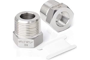 TAISHER 2PCS Forging of 304 Stainless Steel Reducer Hex Bushing, 1/2" Male NPT to 1/4" Female NPT, Reducing Forging Pipe Adapter Fitting