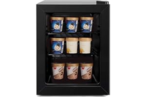 Northair Compact Mini Freezer with Glass Display Door - 2.1 Cu Ft with 2 Removable Shelves - Quiet Upright Freezer - 7 Temperature Settings - Black