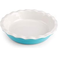 Farberware Baker's Advantage Ceramic Pie Dish, 10-Inch, Teal