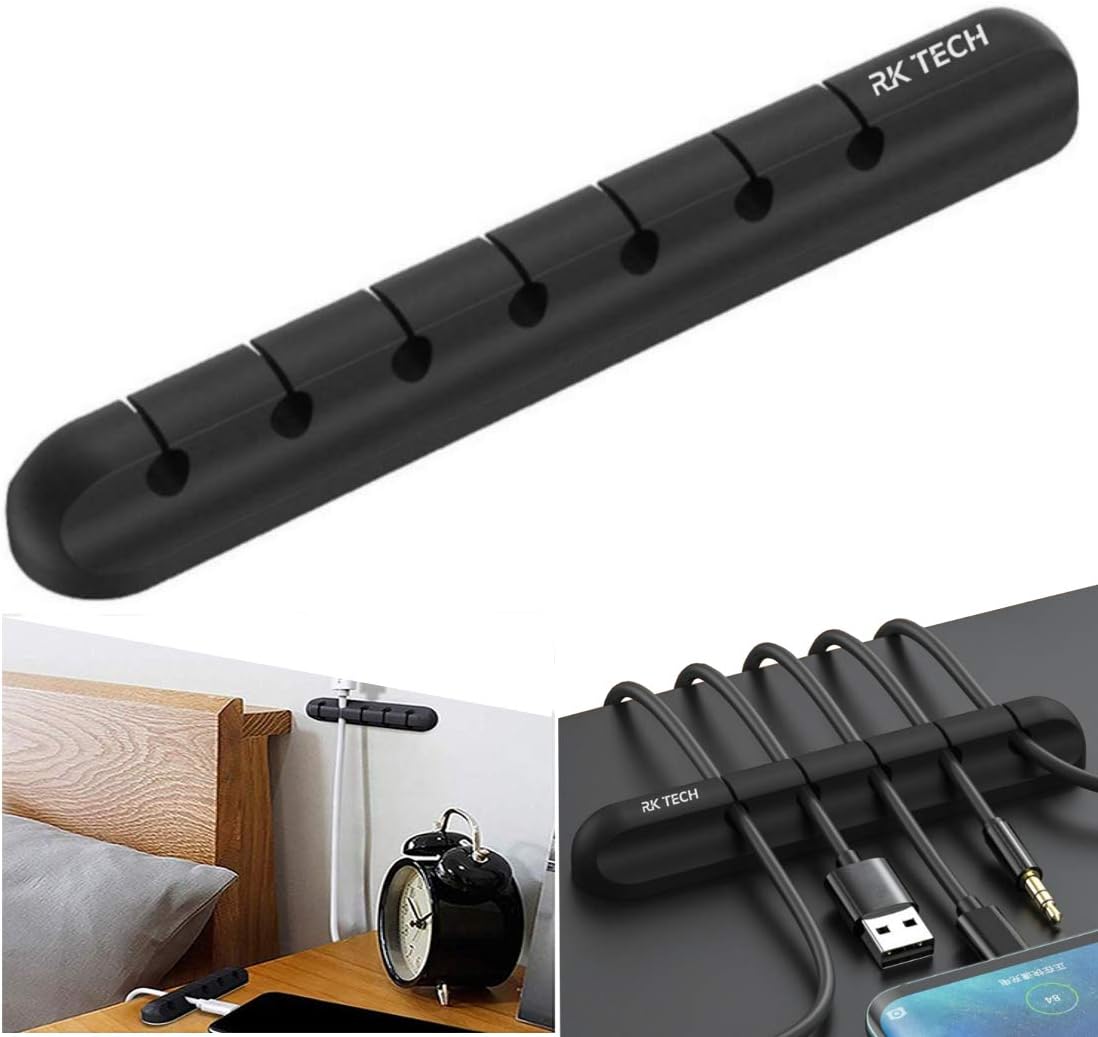 RK TECH Cable Wire Clips Ties, Holder Tidy Management. Organise Your Desk, Office or car with Adhesive (7 Cable Holder Black)