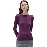 SUUKSESS Cloud Cashmere Women Crew Neck Fitted Long Sleeve Shirt Basic Knit Tops