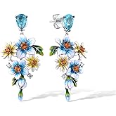 Santuzza 925 Sterling Silver Gemstone Enamel Flower Earrings