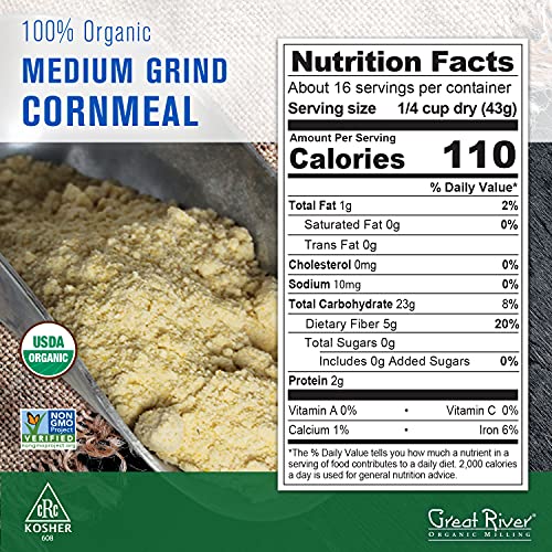 GREAT RIVER ORGANIC MILLING, SPECAILTY FLOUR, MEDIUM GRIND CORN MEAL, STONE GROUND, ORGANIC, NON-GMO, 24 OUNCES (PACK OF 4)