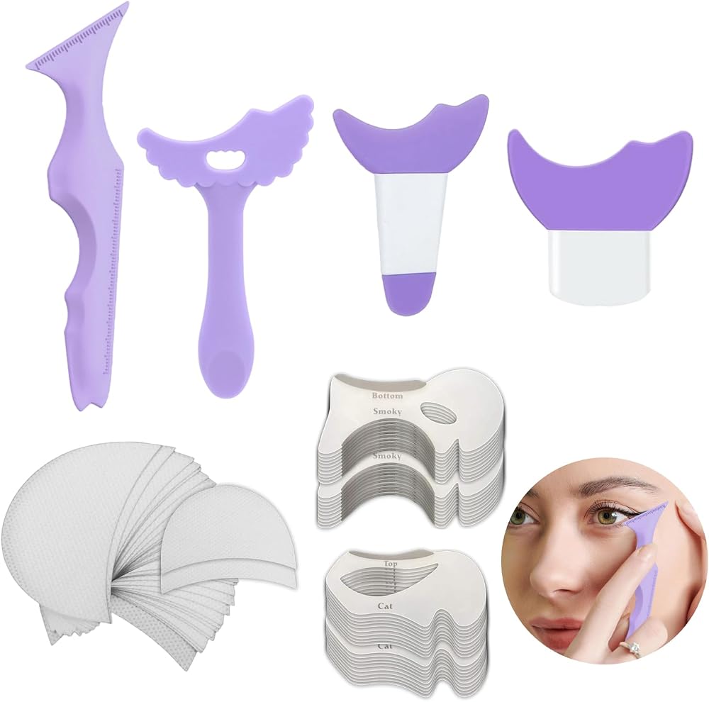 DALAETUS 74 Pcs Eyeliner Stencils Set Winged Tip Tool Reusable Beginner Aid