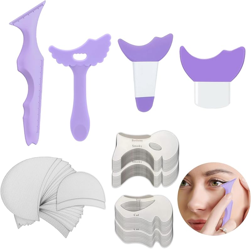 DALAETUS 74 Pcs Eyeliner Stencils Set Winged Tip Tool Reusable Beginner Aid