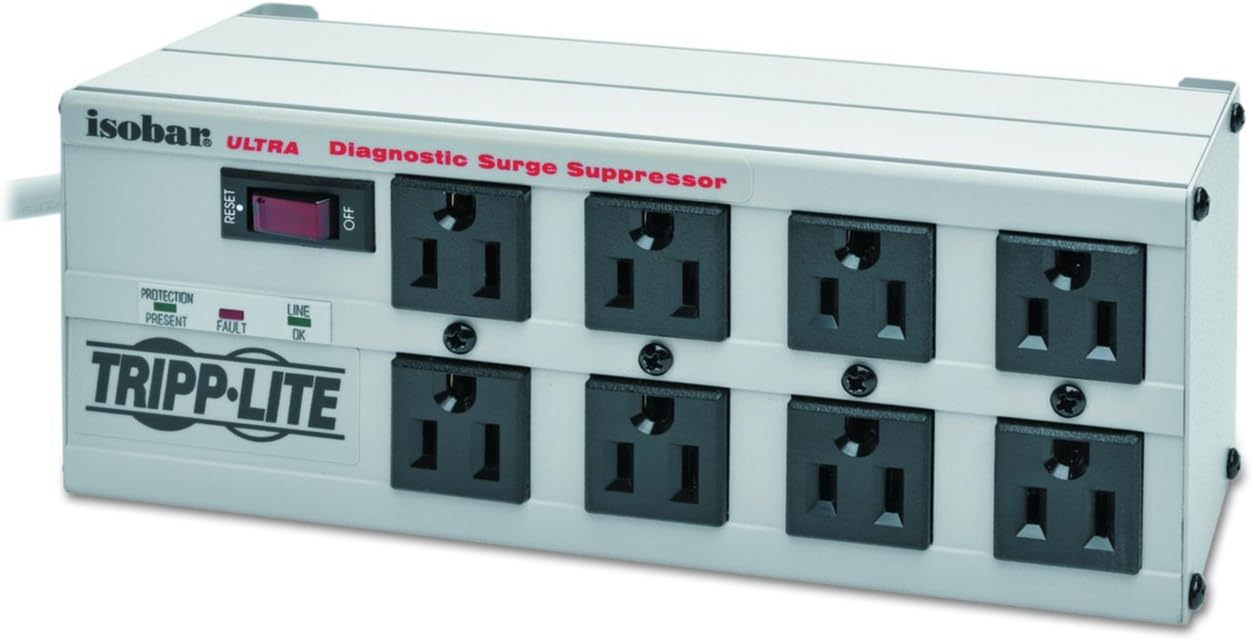 Tripp Lite Isobar 8 Outlet Surge Protector Power Strip, 25ft Long Cord, Right-Angle Plug, Metal, & $50,000 INSURANCE (ISOBAR825ULTRA)
