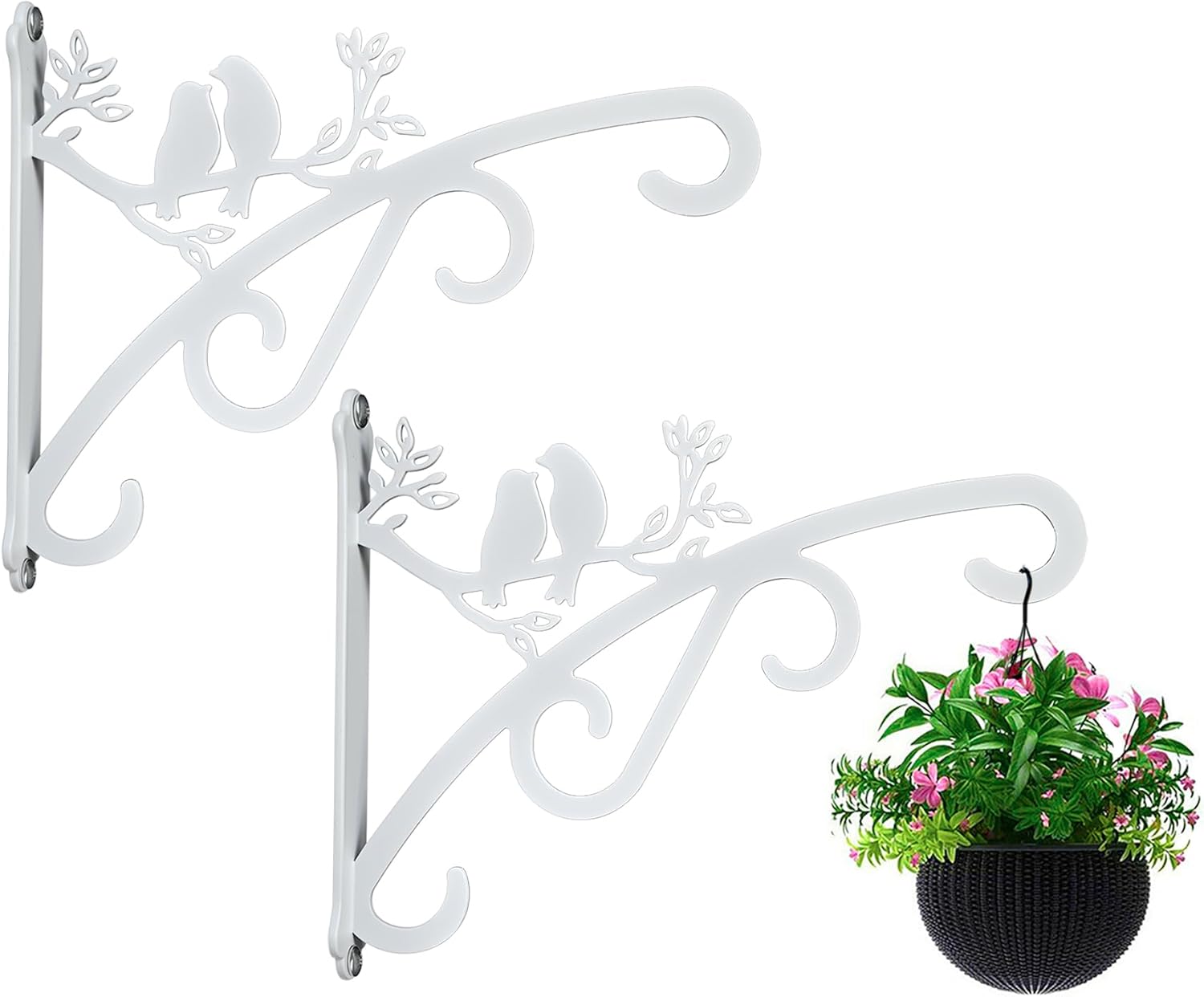Outdoor Hanging Brackets - Qktxktzy Heavy Duty Outdoor Hanging Plants Brackets, Plant Hangers with Wall Mounted Solid Steel Indoor Hooks, Basket Lantern/Light/Bird Feeder, Pack of 2 Garden Gifts Black (8 inch White)
