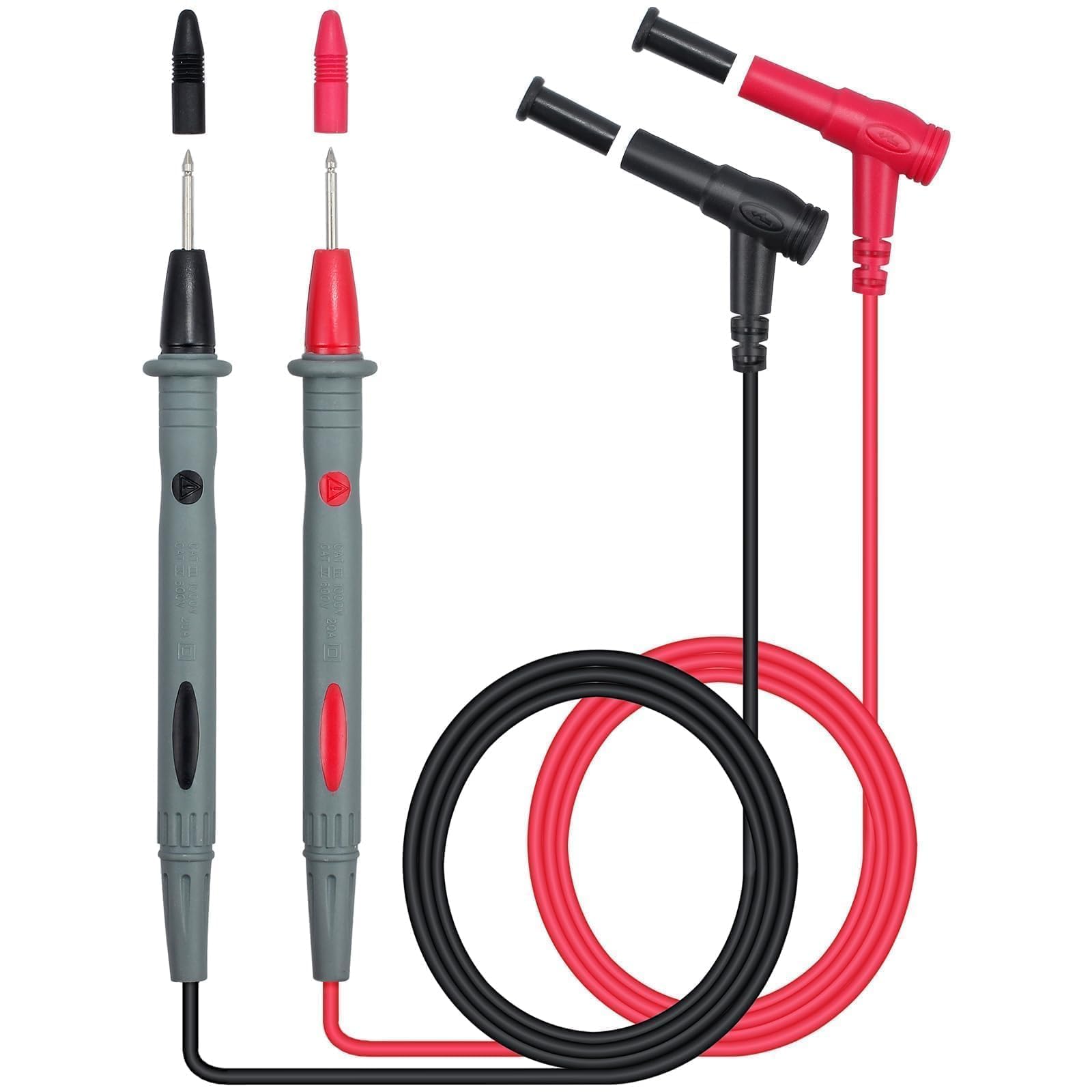 ALLmeter Cat III 1000V 10A Electrical Multimeter Test Leads Standard 4mm Banana Plug, Red Black Replacement Probes for Digital Multimeters,Clamp Meters