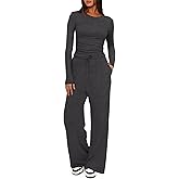 Darong Women's 2 Piece Lounge Sets 2026 Long Sleeve Tops and Wide Leg Pants Set Matching Travel Airport Outfit