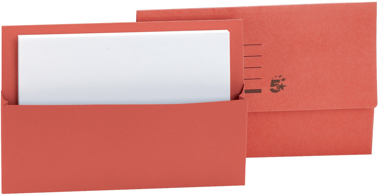 5 Star Office Document Wallet Half Flap 250gsm Capacity 32mm Foolscap Red [Pack 50]