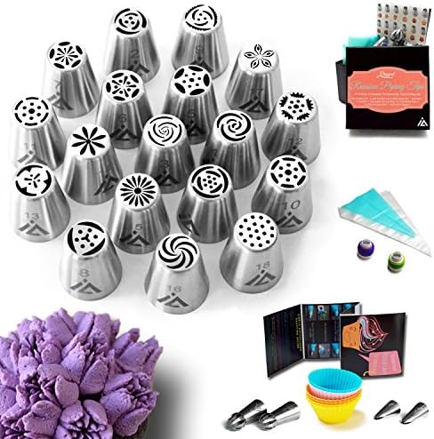 Cake Decorating Supplies - 42 Russian Piping Tips Set - including 22 Icing Nozzles Tips - Perfect Decorating Kit for Cake and Cupcakes