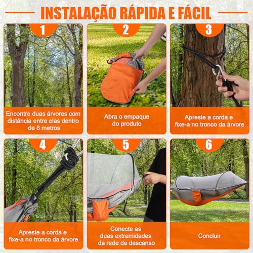 Gavzrt 260 x 140 cm Rede de Descanso com Mosquiteiro, Rede de Dormir Camping Construção Rápida, Portátil Dobrável Rede de Árvore Acampamento, Rede Camping com Nylon