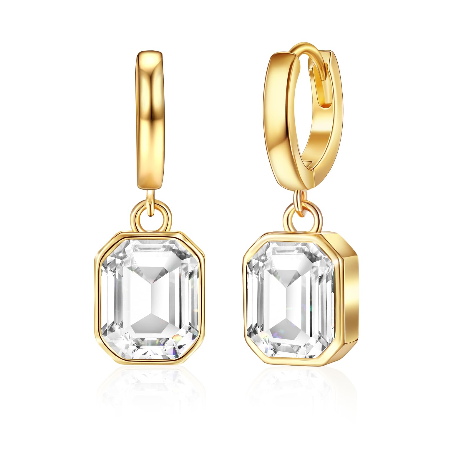 Mesovor Crystal Gold Earrings for Women, 14K Gold Plated Hypoallergenic Huggie Hoop Earrings Jewellery Gifts for Family Mother Sister Wife(White)