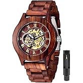 Tiong No Battery Fashion Mechanical Wooden Watch for Men, Mechanical Movement Wooden Strap Men's Watch for Father's Day, Birthday
