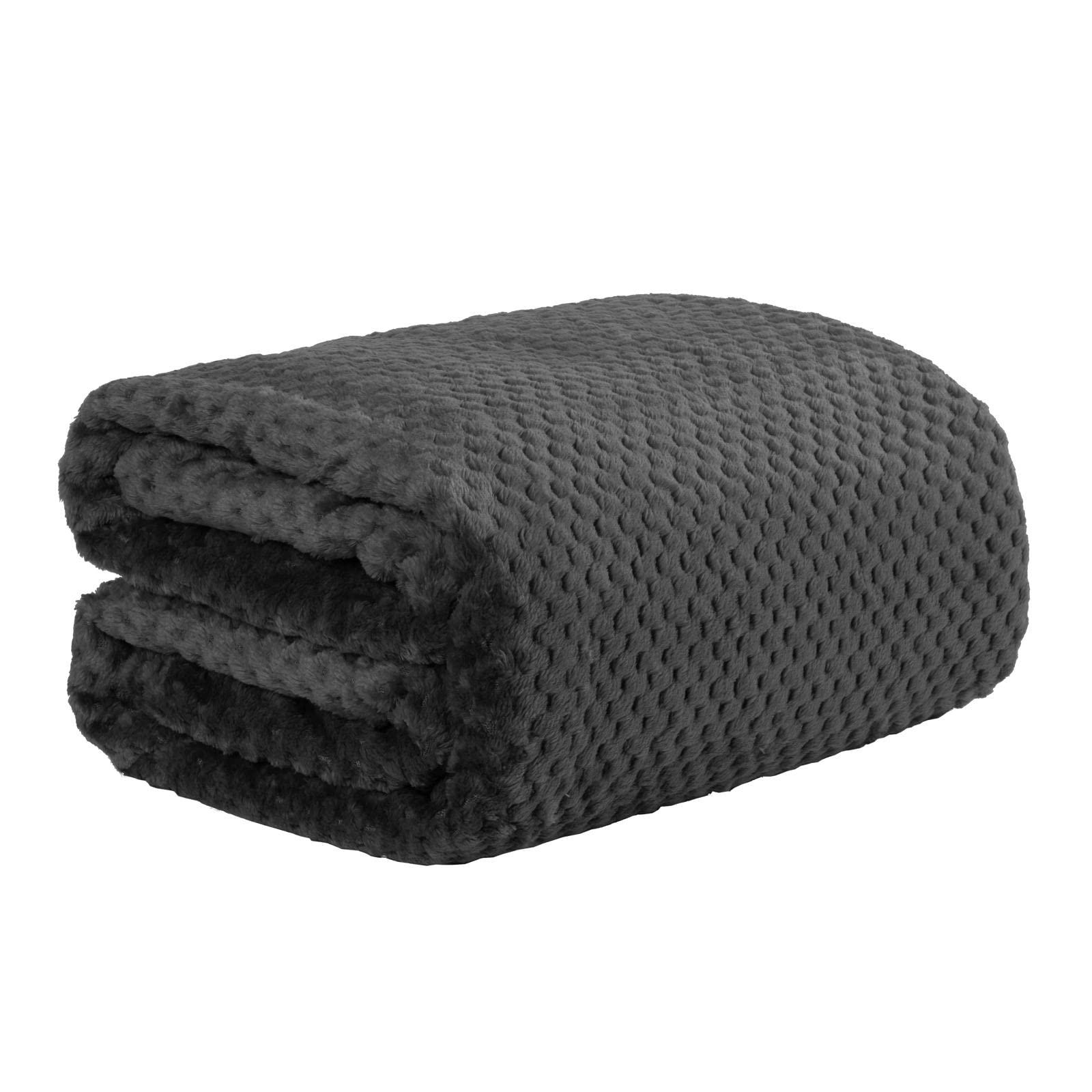 Dreamscene Fleece Blanket Black Throw, Soft Cosy Warm Blanket Honeycomb Waffle Throws for Sofas Bed Settee Faux Fur Throws Lightweight Fluffy Single Bed Throw, 125 x 150cm