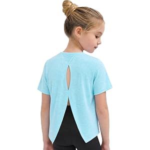 Wenlia Girls Short Sleeve Athletic Shirts Back Slit Sports Tops | Girls short sleeve athletic shirts, back slit flowy sports