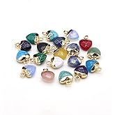 LE SKY 10 Pcs Natural Stone Pendants Heart Shape Mixed Crystal Agate Stone Charms for Jewelry Making Necklace Earrings