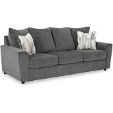 Signature Design by Ashley Gray Chenille Sofa, Easy Assembly, Stairatt | Contemporary flared arms with sag-resistant platform foundation, 100% polyester plush chenille, Comfortable 3-seater design