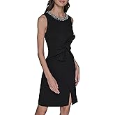 Karl Lagerfeld Womens Crew Neck Twist Front Scuba Crepe Dress