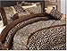 8 Pc Modern Safari - Zebra - Giraffe Print Brown Micro Fur Curtain Set