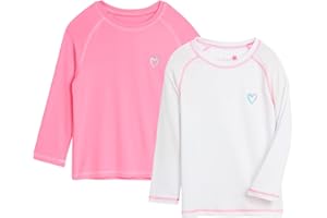 Pink Platinum Girls Rash Guard Set - 2 Pack UPF 50+ Long Sleeve Quick Dry Swim Shirts for Girls (Sizes: 4-16)