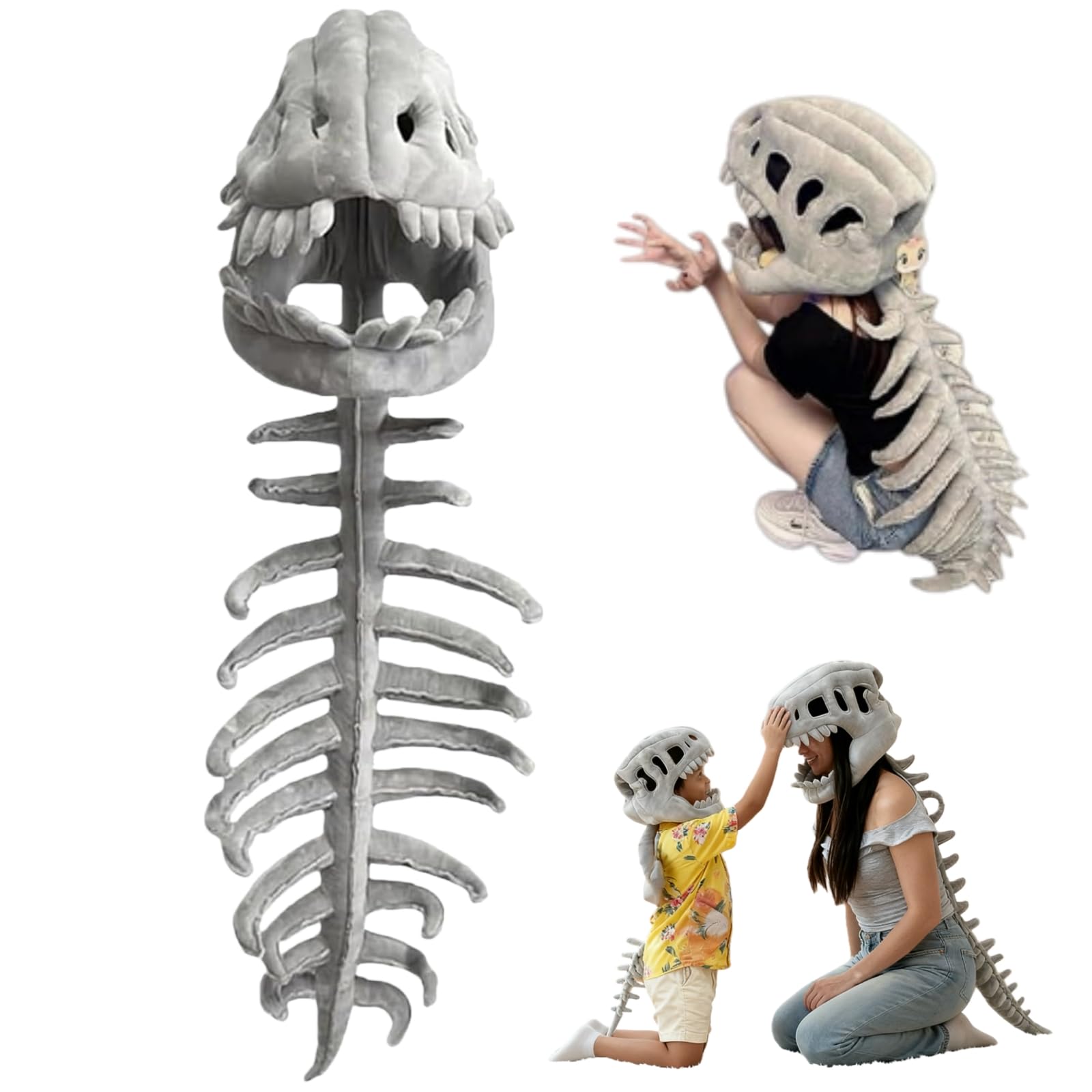 Dinosaur Skeleton Plush Costume - 3D Realistic Spinosaurus Design with Skull Headpiece & Spine Attachment - Soft Plush Material - Perfect for Festivals, Cosplay & Dress Up Parties (29.5in)